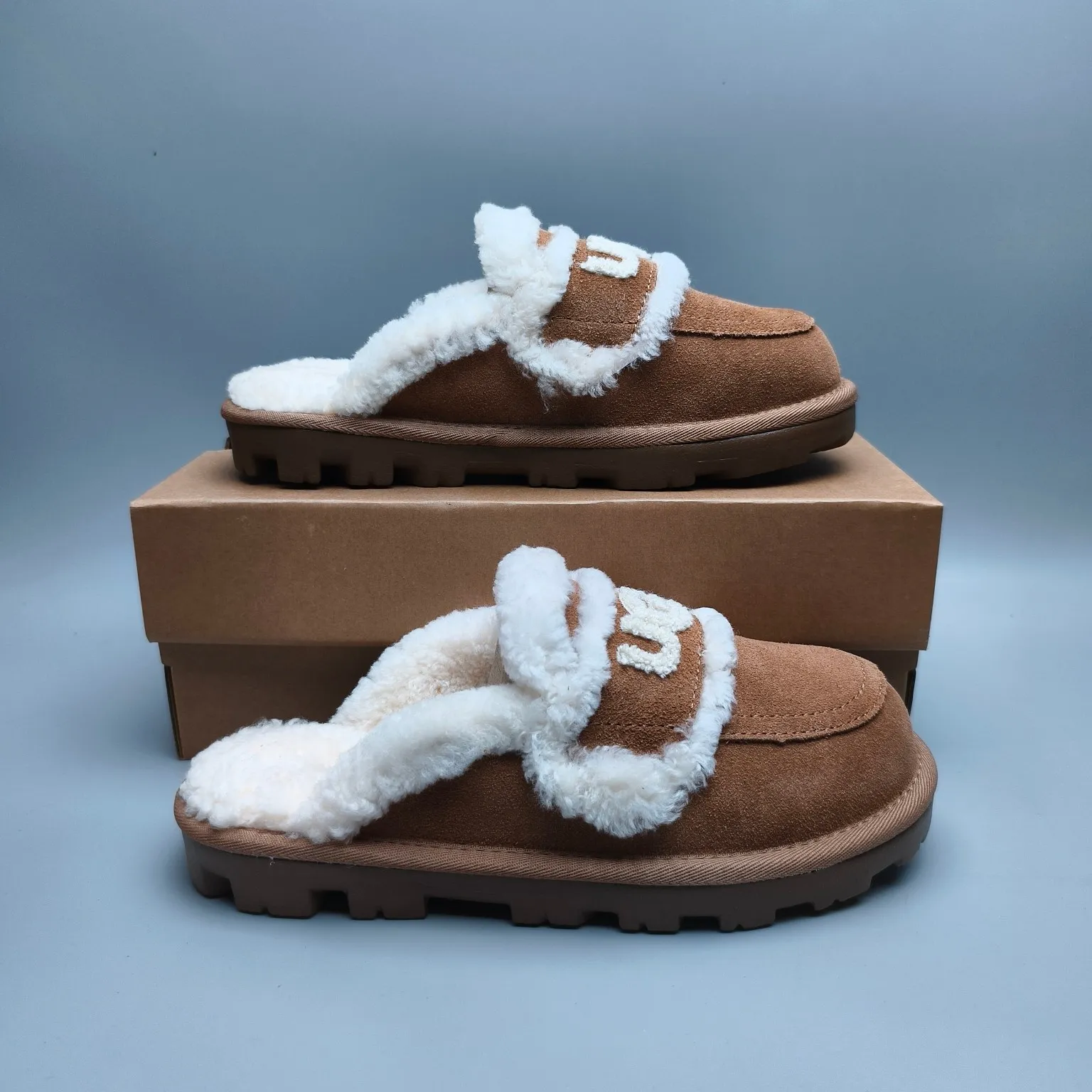 💰440 UGG sheepskin all-in-one snow boots 1206 curly large LOGO casual fur mop Color: maroon sand antelope brown Size: 35-40